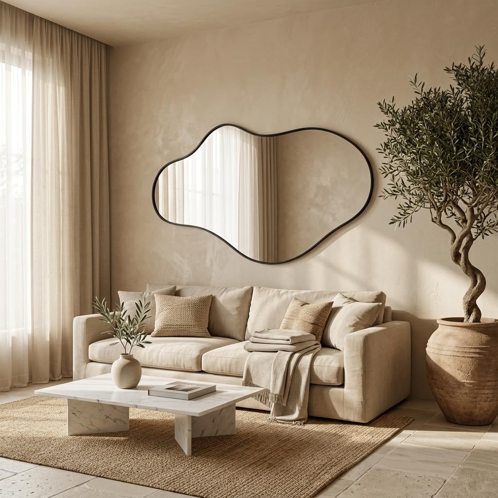 Irregular wall Mirror, 22"x40" Blue Painted Abstract Mirror