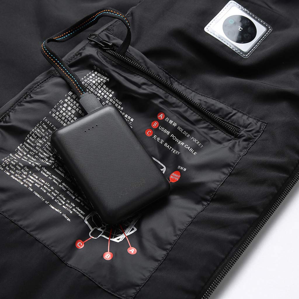 Chaleco calefactable unisex, chaqueta térmica, chaqueta calefactable con carga USB, chaqueta de plumón eléctrica con 8 zonas de calentamiento y 3 niveles de calor, chaqueta de invierno (sin batería