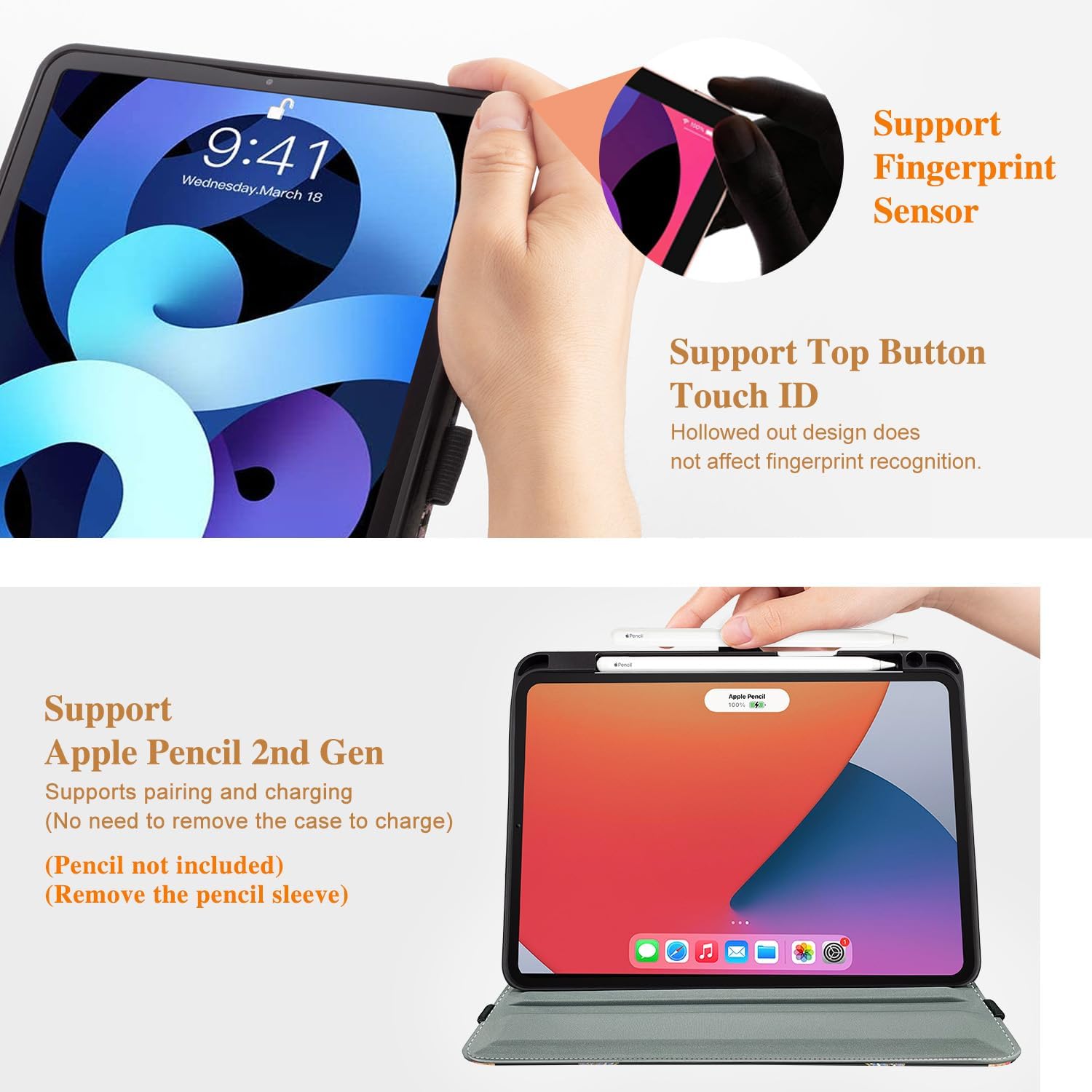 Vimorco for iPad Air M4/M3/M2 11 Inch Case 2026,for iPad Air 5th/4th Gen Cases 10.9-inch,for iPad Pro 11 Inch Case 4th/3rd/2nd/1st Generation 360 Degree Rotating Pencil Holder 4 Viewing Angles, Flower