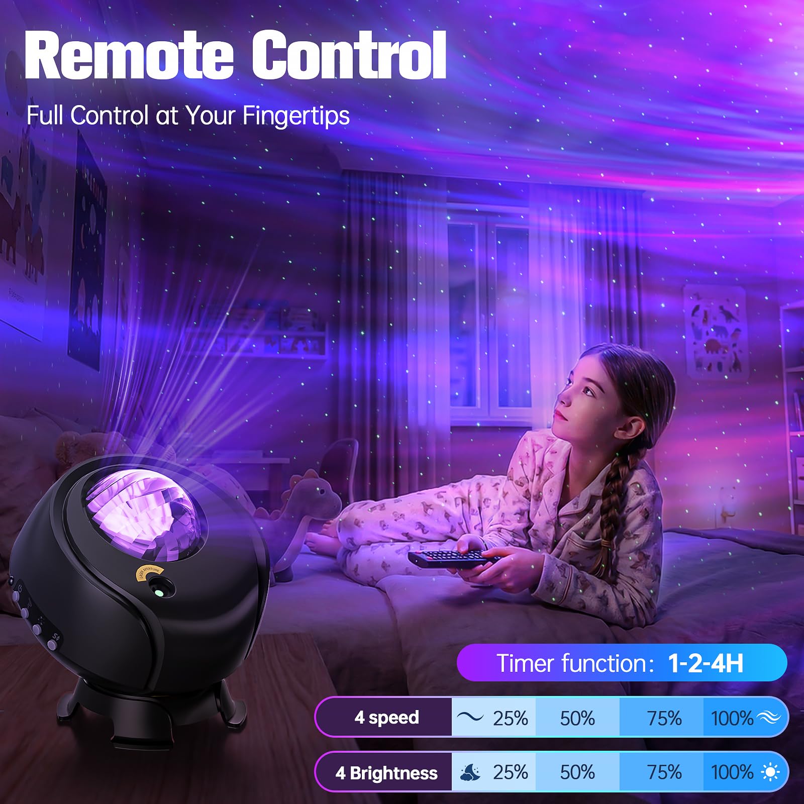 Galaxy Lights Projector 2.0 z największym zasięgiem, projektor gwiazd, ze zmieniającą się lampką nocną w kształcie mgły i galaktyki