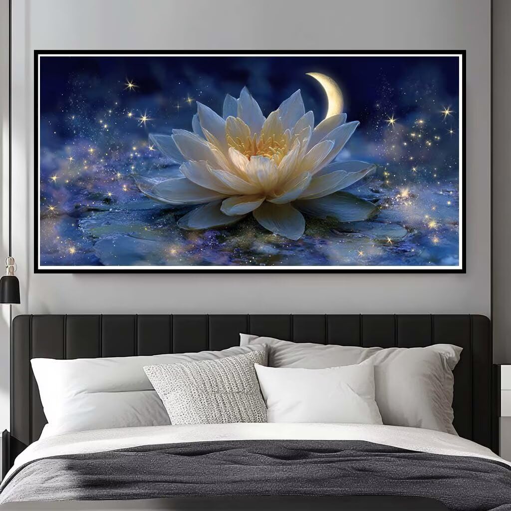 Diamond Painting Kits for Adults Large, 5D DIY Lotus Diamond Art Kits Adults Large Dimond Art Dreamy Starlight Crystal Cross Stitch Gem Arts Crafts for Wall Decoration 160x80cm/63x31.5 Inch (WL499)