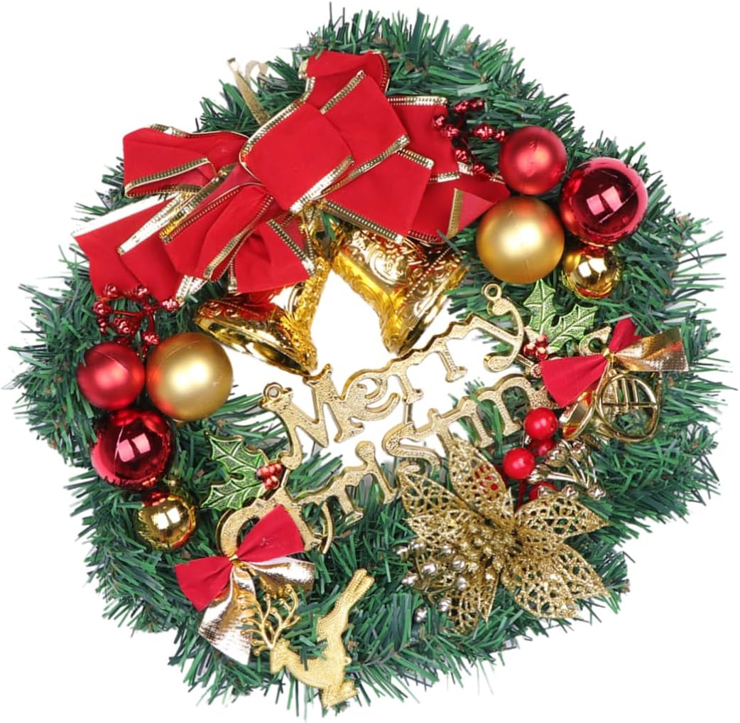 1pc Shiny Rattan Wreath Bells Festive Door Hanging Decoration Garland for Home Decor Elegant Holiday Ornament for Use