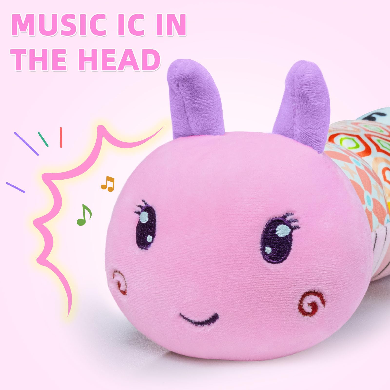 Baby Infant Musical Toy Soft Stuffed Animal Toy with Multi Textures,Rattle,Crinkle,Newborn Baby Toy for 0 3 6 9 12 Months Girls Boy Gift,Caterpillar?Pink