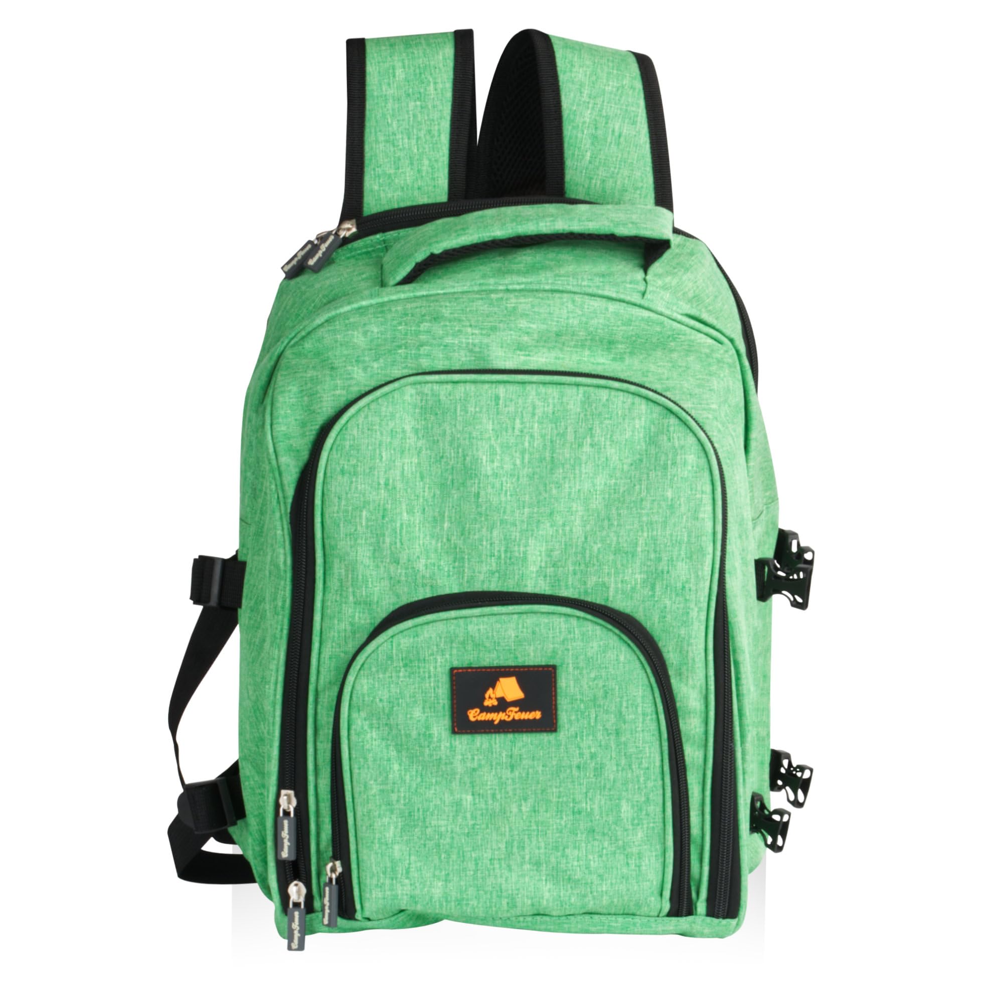 CampFeuer zaino da picnic 32 pezzi | set da picnic per 4 persone | verde menta screziato | con portabottiglie, coperta da picnic, scomparto refrigerante e utensili da campeggio