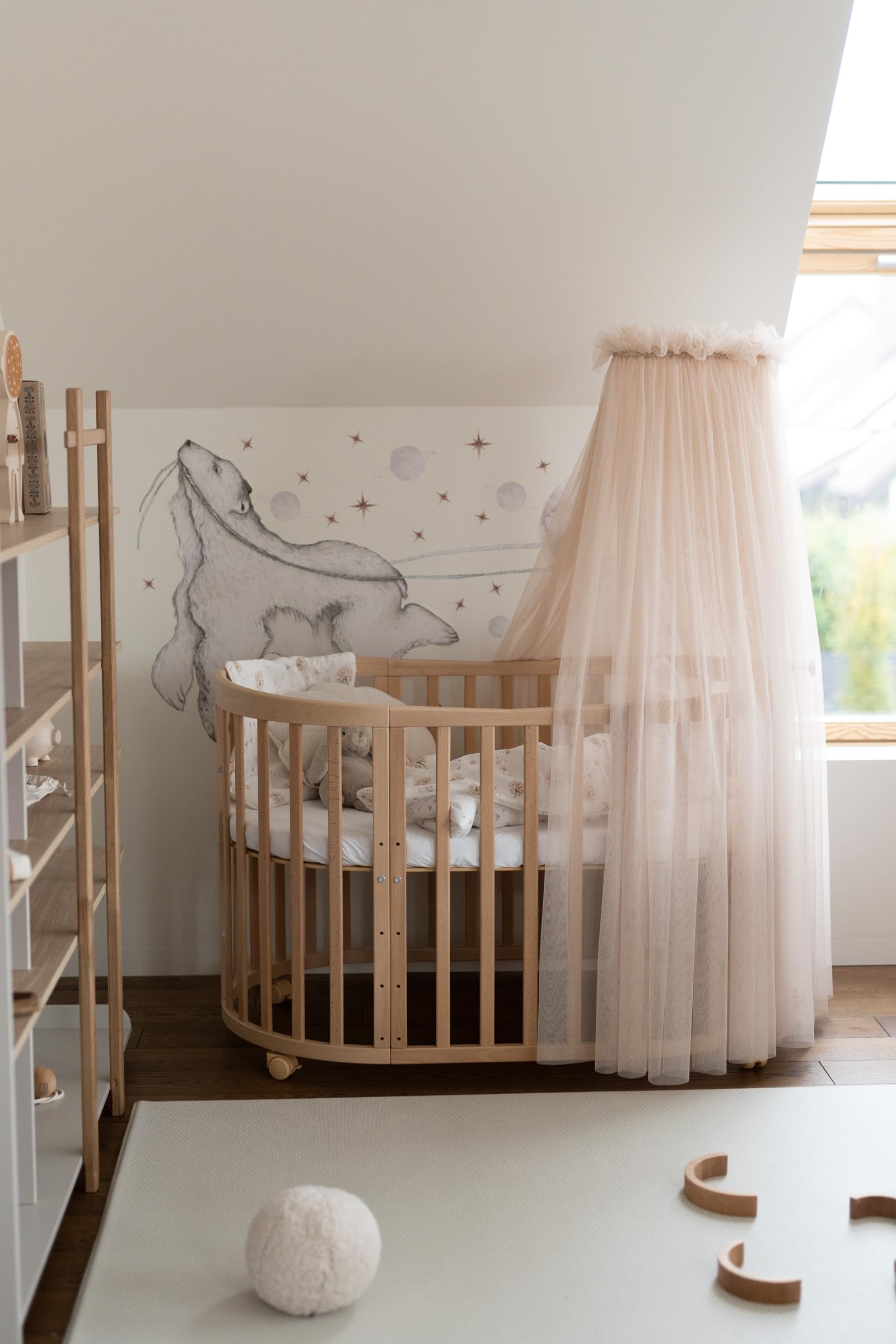 waldin Baldachin Betthimmel aus Tüll mit Himmelstange ohne Bett | für Babybett und Wiege, Weicher Stoff, Höhe ca. 155 cm, OEKO TEX Standard 100, Farbe Beige