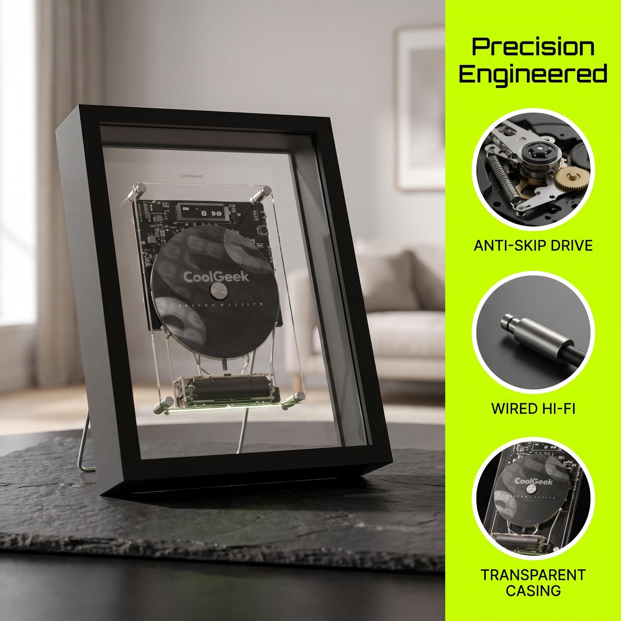 Lettore CD Retro Frame, Batteria Ricaricabile con Autonomia di 4-6 Ore, Lettore CD Stereo Hi-Fi Bluetooth 5.0 Montabile A Parete con Telecomando, per Parete E Scrivania, Decorazione Industriale