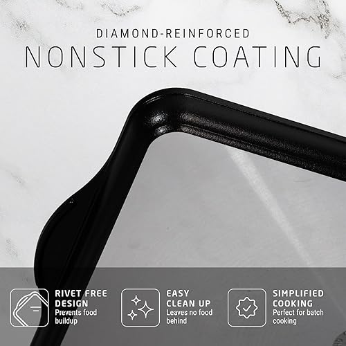 Miniatura 4 de Swiss Diamond Plancha de doble quemador de 17 x 11 pulgadas alta definición antiadherente de aluminio doble quemador sin PFOA apta para lavavajillas