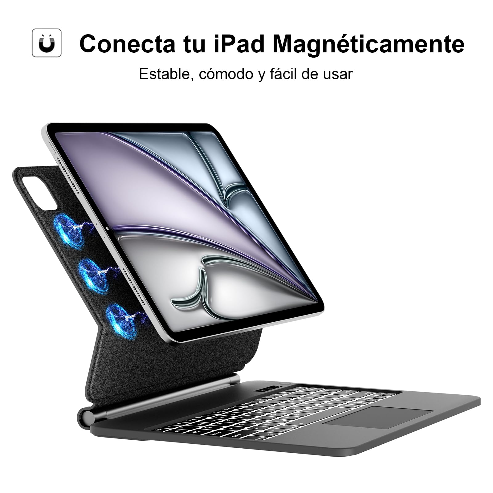 Teclado para iPad Air 13 M4 2026/ M3 2025/ M2 2024-Español Ñ Teclado para iPad Pro 12.9'' 2022/2021/2020/2018-Magic Keyboard Bluetooth Desmontable Retroiluminado para Air 13'', Negro