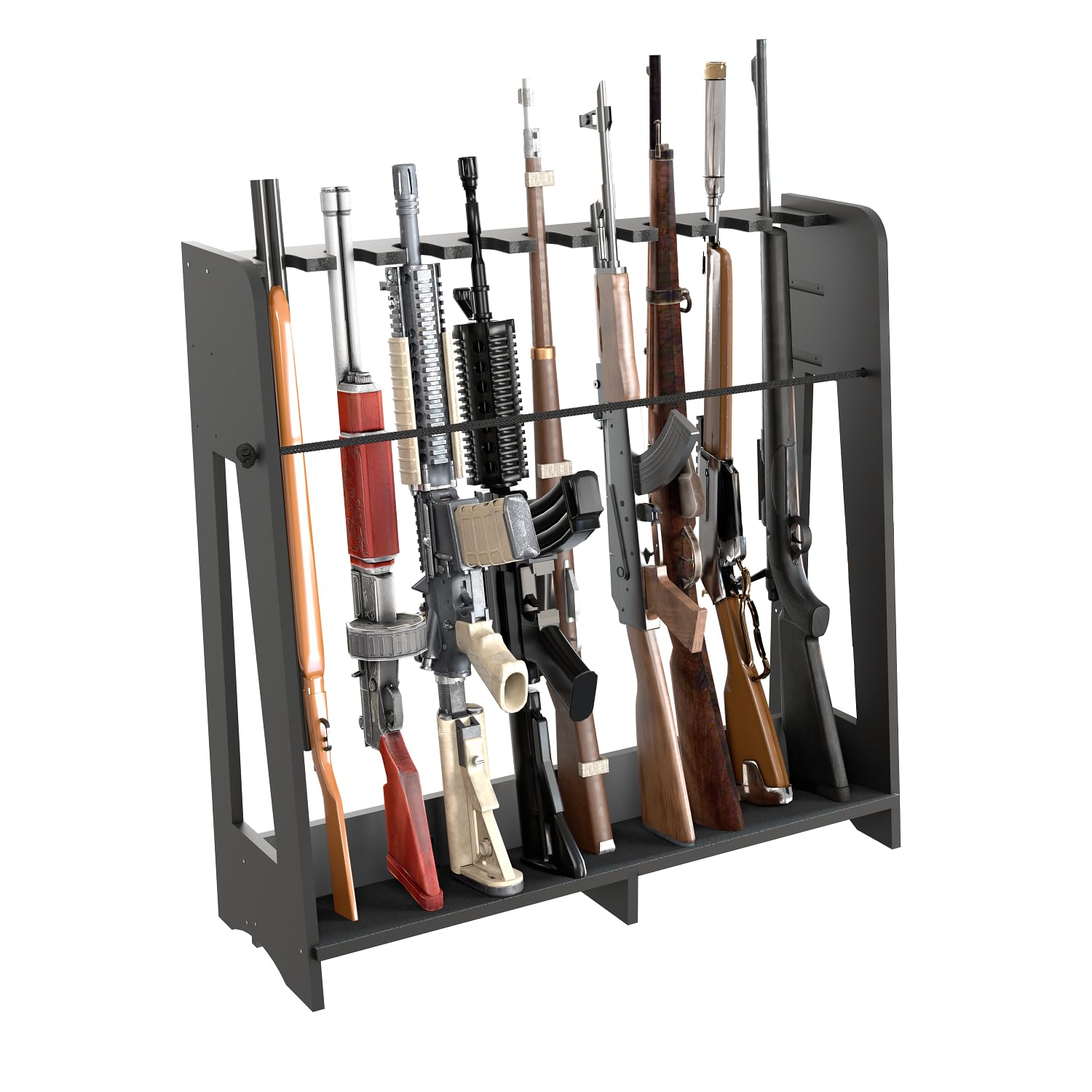Prometis Black Gun Storage Racks Indoor - Freestanding Floor Wooden Rifle Standing Rack, Vertical Shotgun Storage Solutions And Gun Room Display Stand, Adjustable Height For Up To 9 Long Guns