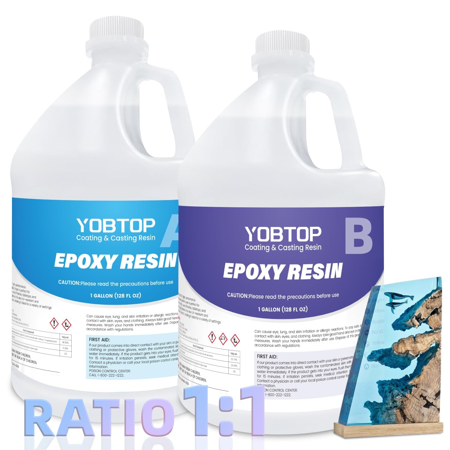 Epoxy Resin 2 Gallon Kit - Crystal Clear, Bubble Free, Food Safe & Fast Curing Epoxy Resin for Coating, Casting, Table Top, Countertop, Wood, Jewelry Making, DIY, Art