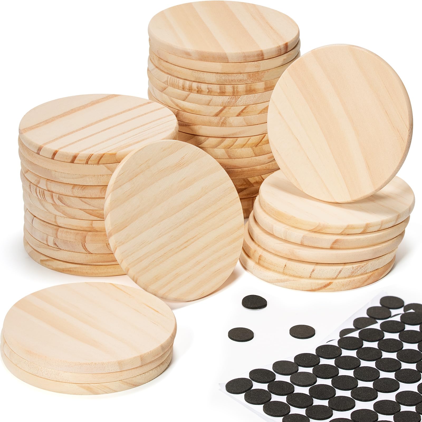 36 posavasos de madera sin terminar, 4 rebanadas de madera natural sin terminar para manualidades, redondos con diseño antideslizante para decoración de bodas, posavasos en blanco, kit de madera para bricolaje, modelos arquitectónicos, dibujo, pintura y grabado en madera.