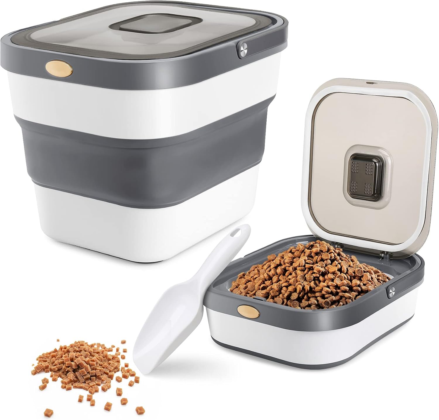 ShineMe Collapsible Dog Food Storage Container, 15 LB Pet Cat Food Container Bin with Airtight Transparent Lid and Scoop for Cereal…
