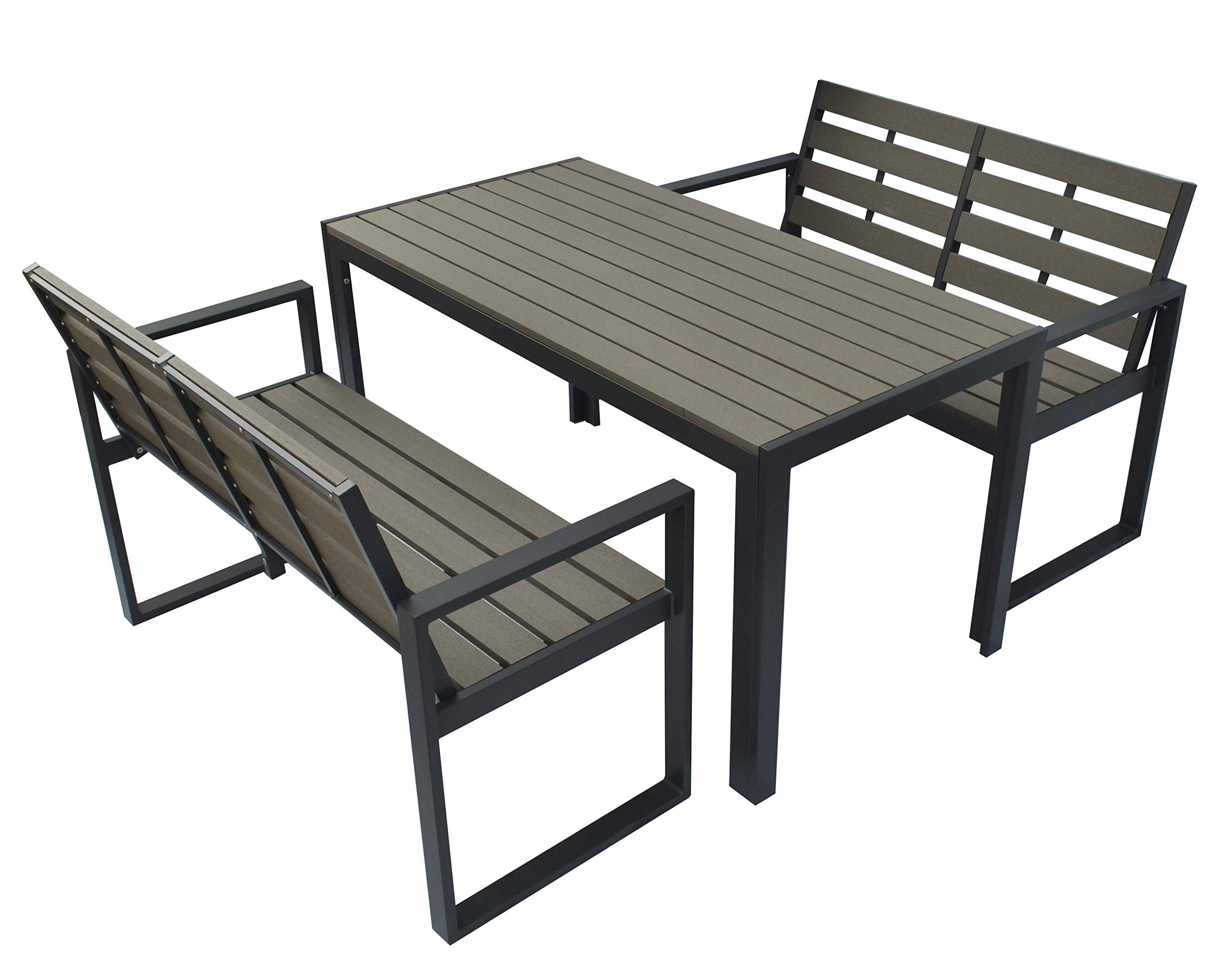 Amazon.co.jp: 人工木 テーブル 長方形 + 背付 ベンチ 2台セット  