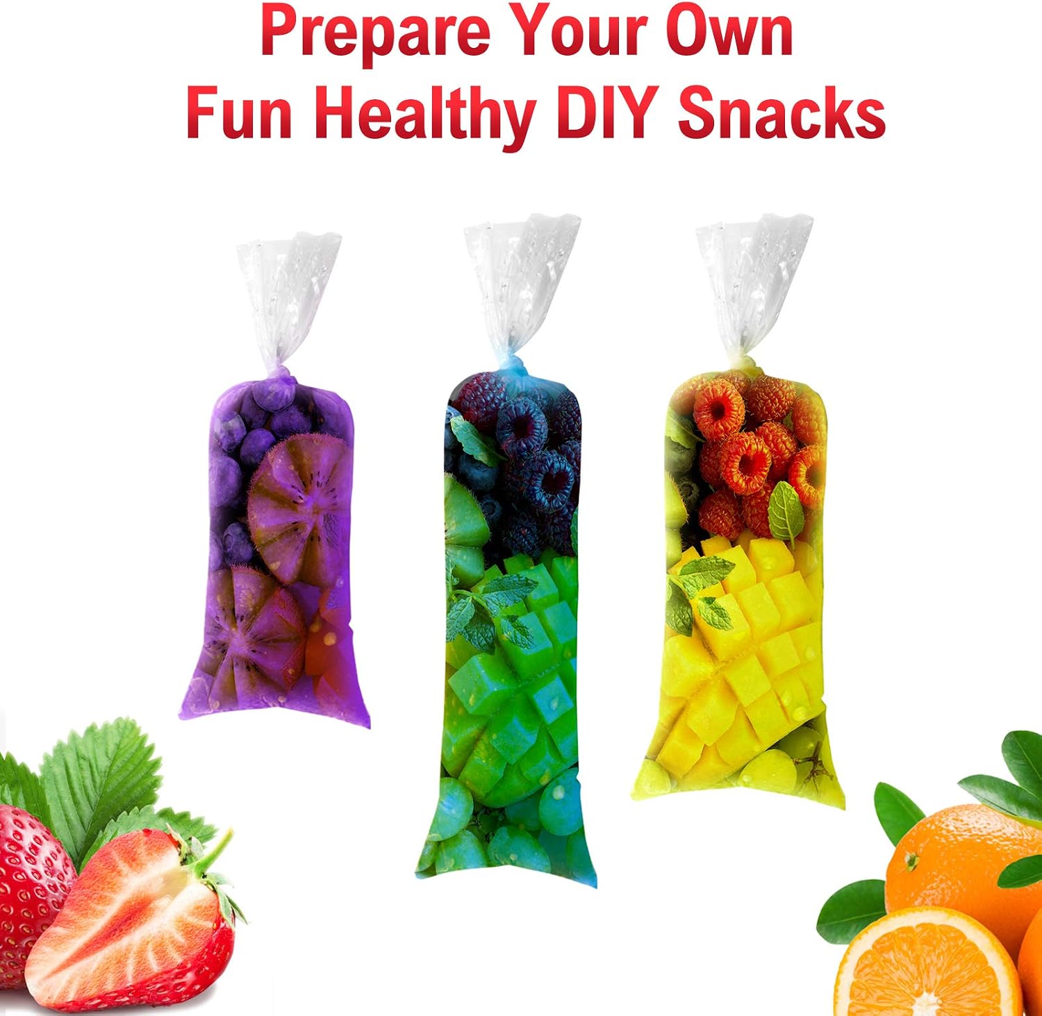 Patelai 1002 Pcs Ice Lolly Bags Plastic Freeze Pop Ice Cream Mold Bags with Silicone Funnel 3 Size for DIY Homemade Yogurt and Candy, 2x12'', 3x12'', 3x10''