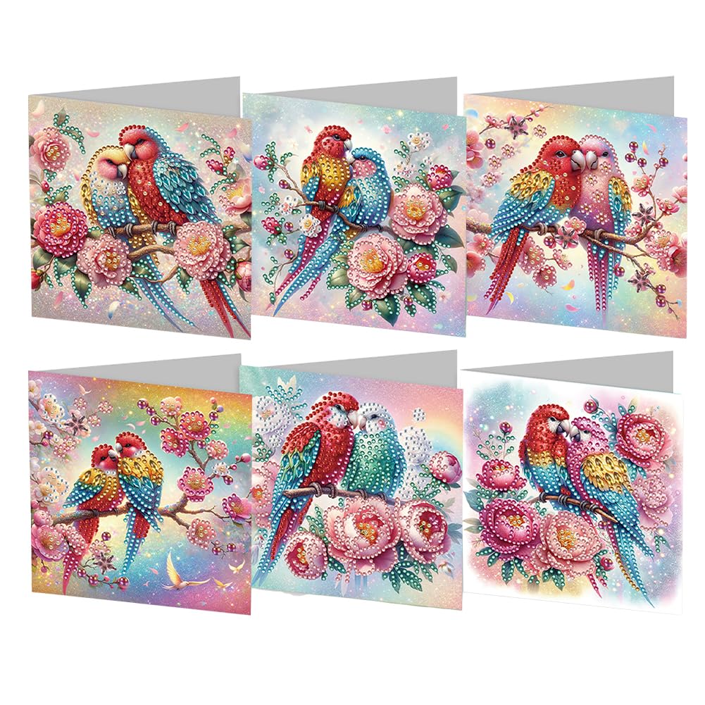 AMZGSHOP 6pcs Diamond Painting Greeting Card Set, DIY Diamond Art Painting Cards, Folding Greeting Card Crafts, 5D Rhinestone Embroidery Arts Cards Kits, Mosaic Handmade Creative Postcards