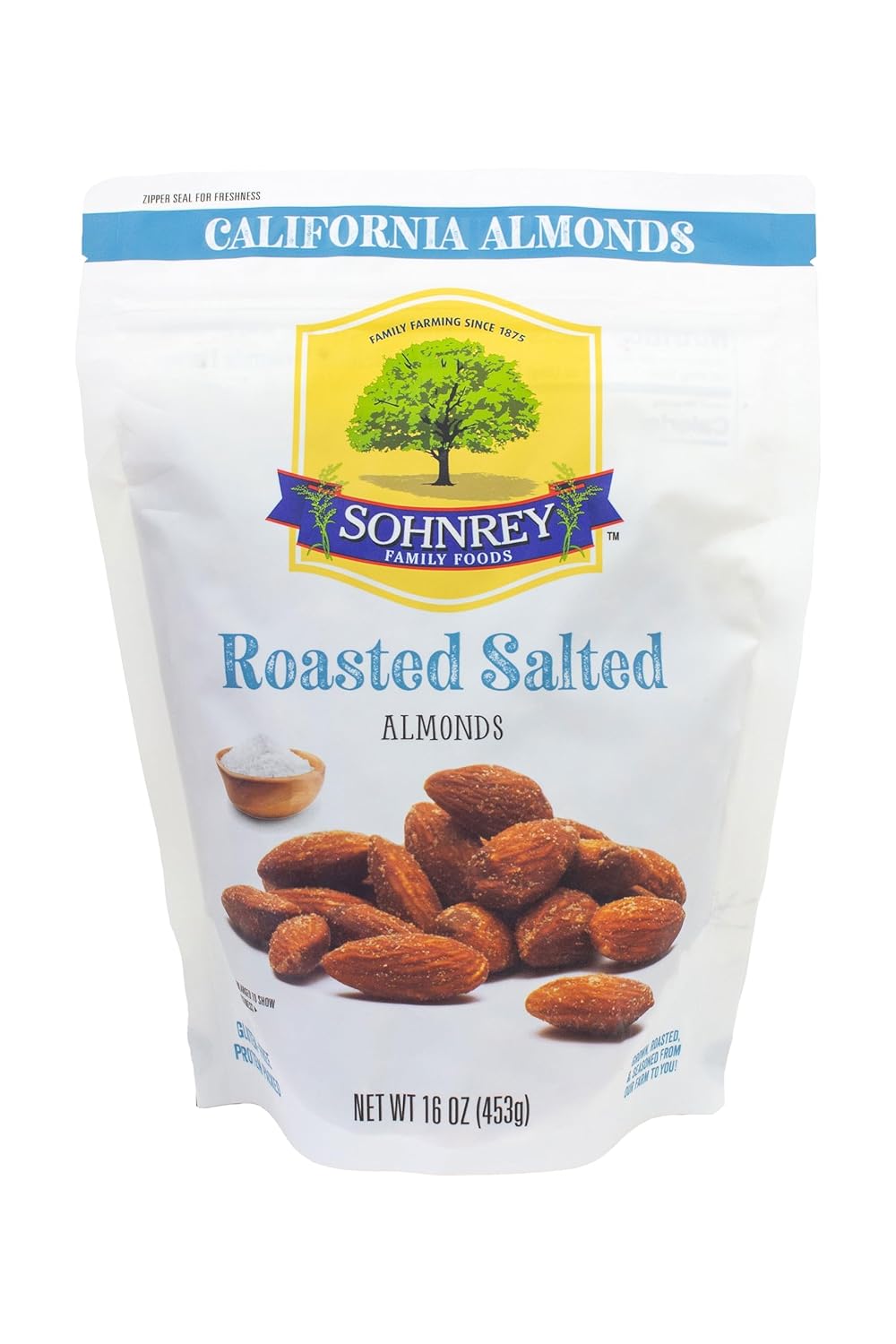 Roasted Salted Almonds (16oz) Steam Pasteurized Almonds from the Sohnrey Family Farm (3-Pack)