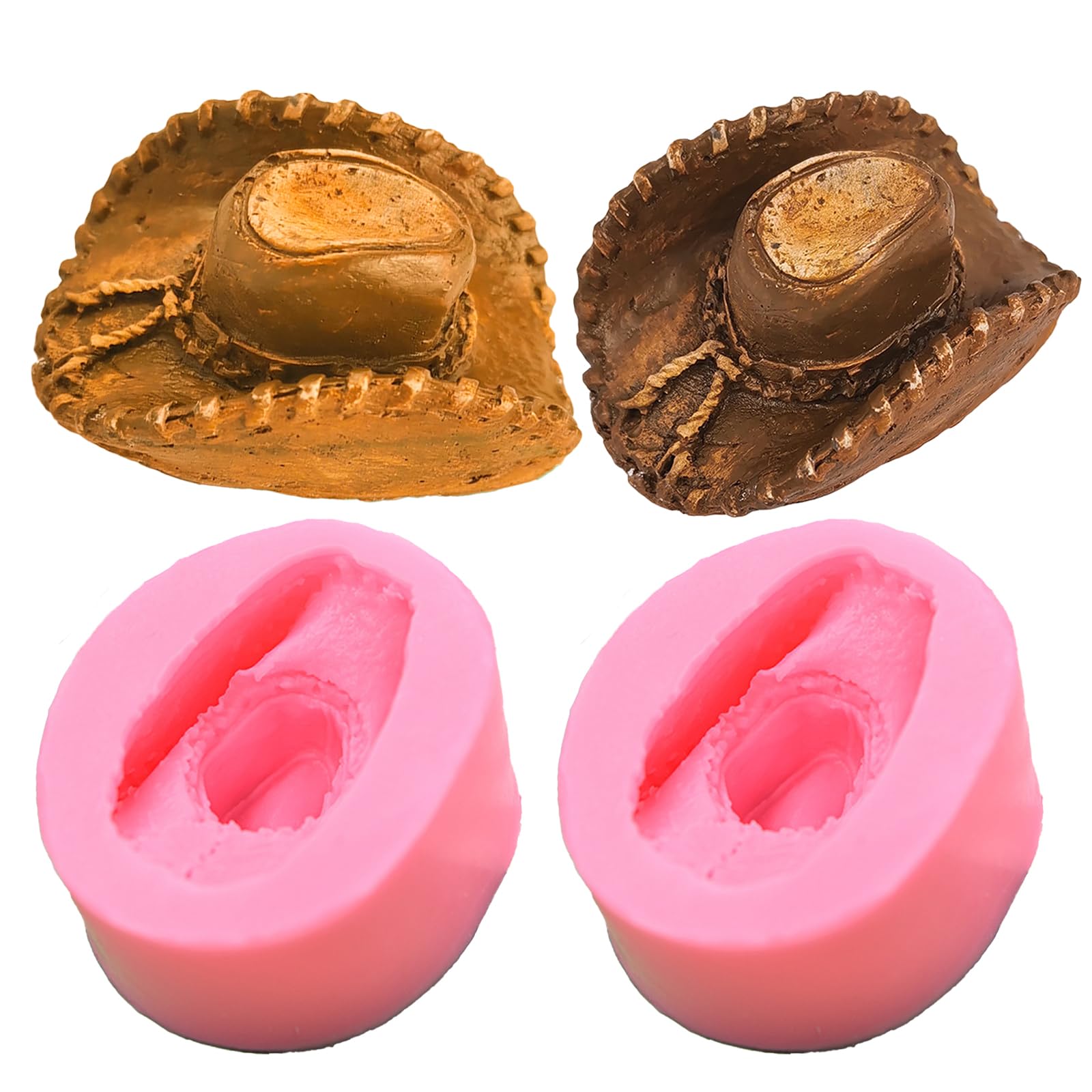 Wehous 2PCS Cowboy Hat Silicone Mold 3D Silicone Mold Cowboy Hat Fondant Chocolate Cake Decoration Mold Cool Resin Candle Mold Soap Candle Making Kit Epoxy Casting Clay Resin Craft Mould