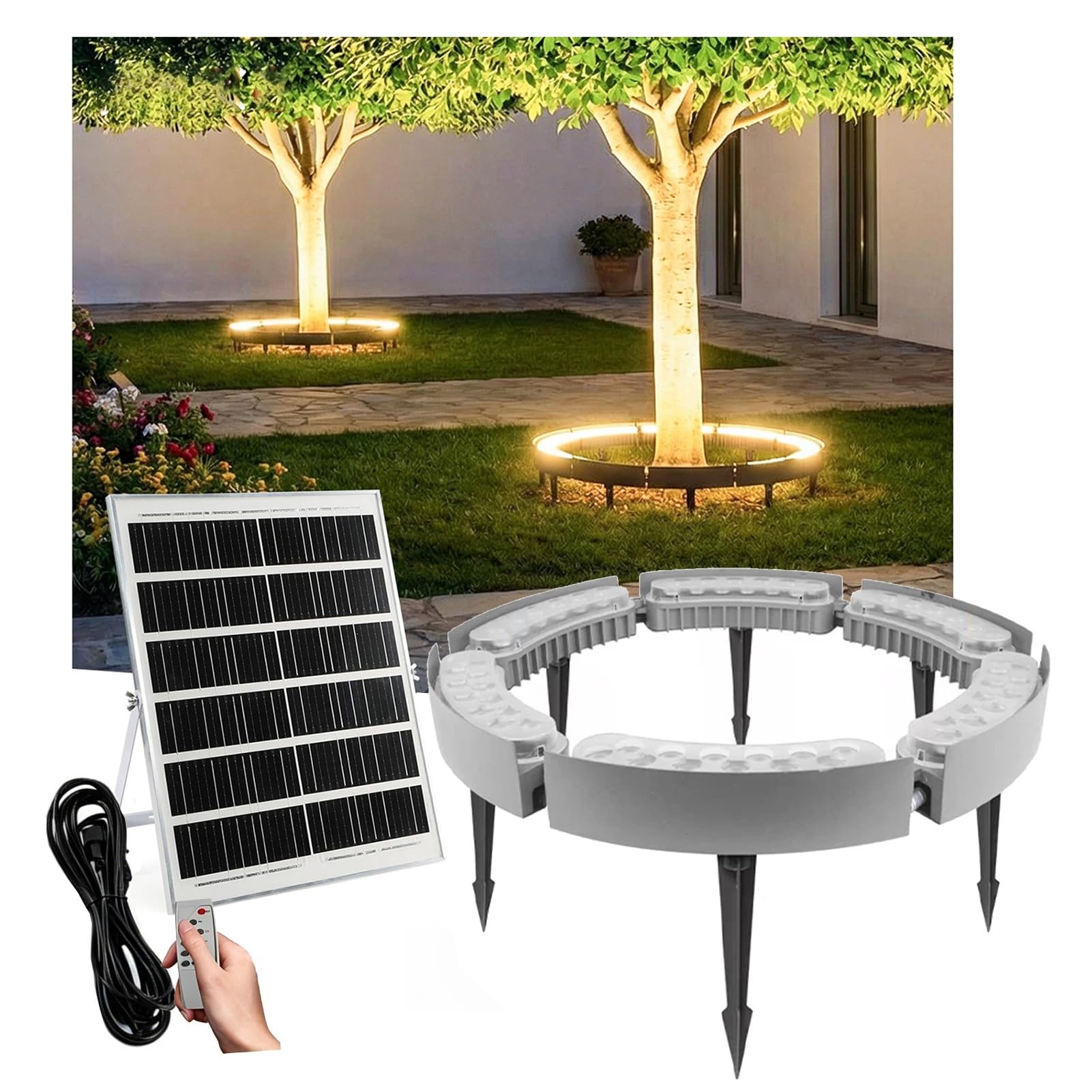 KPHYMOD Outdoor Solar Round Plant Light, Dusk to Dawn Landscape Uplighting