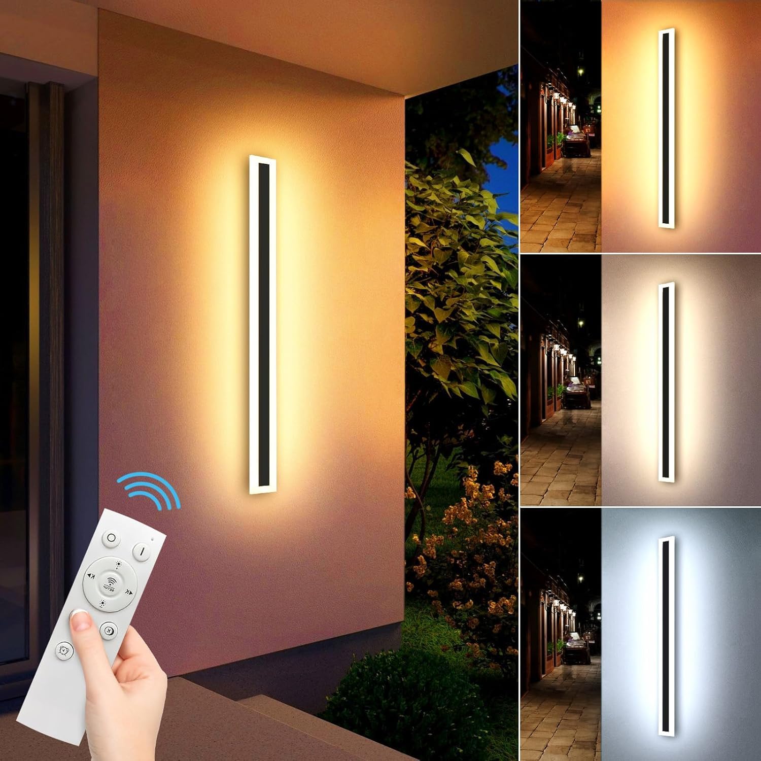 AOOTUYA Dimmable Outdoor LED Wall Lights, with Memory Function 60cm 3000K/4500K/6000K Selectable 14W IP65 Waterproof Garden Fence Lights with Remote Control (Without Battery) Modern Wall Fixtures — image 1