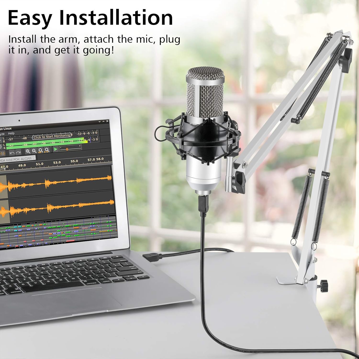 Super Big Clearance! Streaming Microphone, USB Microphone ANSAUCT Professional Boom Mic White Kit Podcast Microphone Gaming Microphone for pc Studio Microphone for Streaming Karaoke Recording with Adjustment Arm Stand