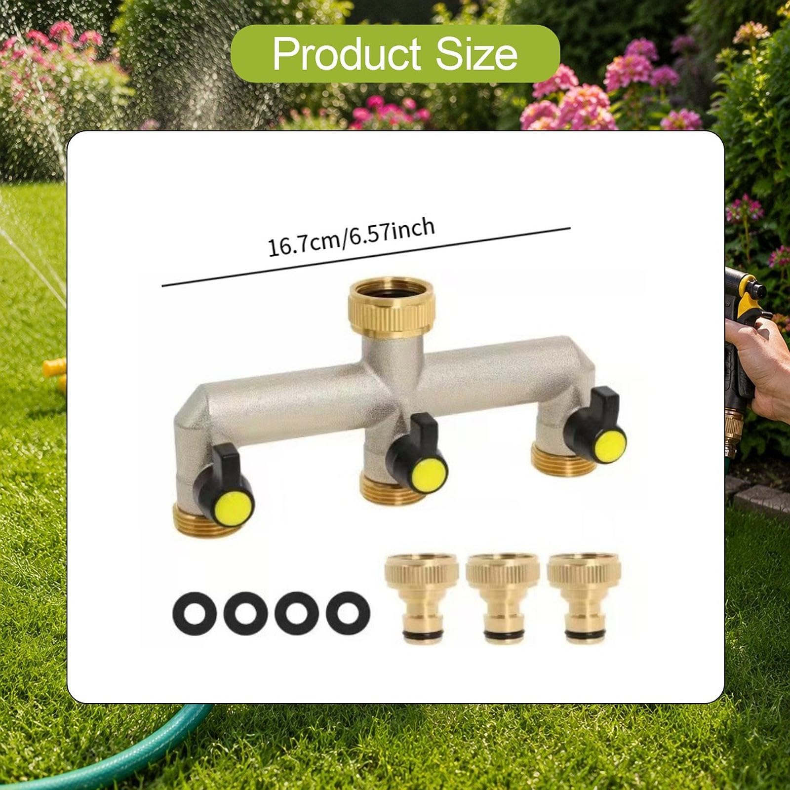 Sdoppiatore Tubo da Giardino Connettore Valvola Ottone Rubinetto Estensione Facile Utilizzo Adatto per Prato Giardino Spazio Commerciale Irrigazione, Nero Giallo