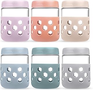 Gemice 6-Pack 16oz Glass Mason Jars with Silicone Sleeves, Airtight BPA-...