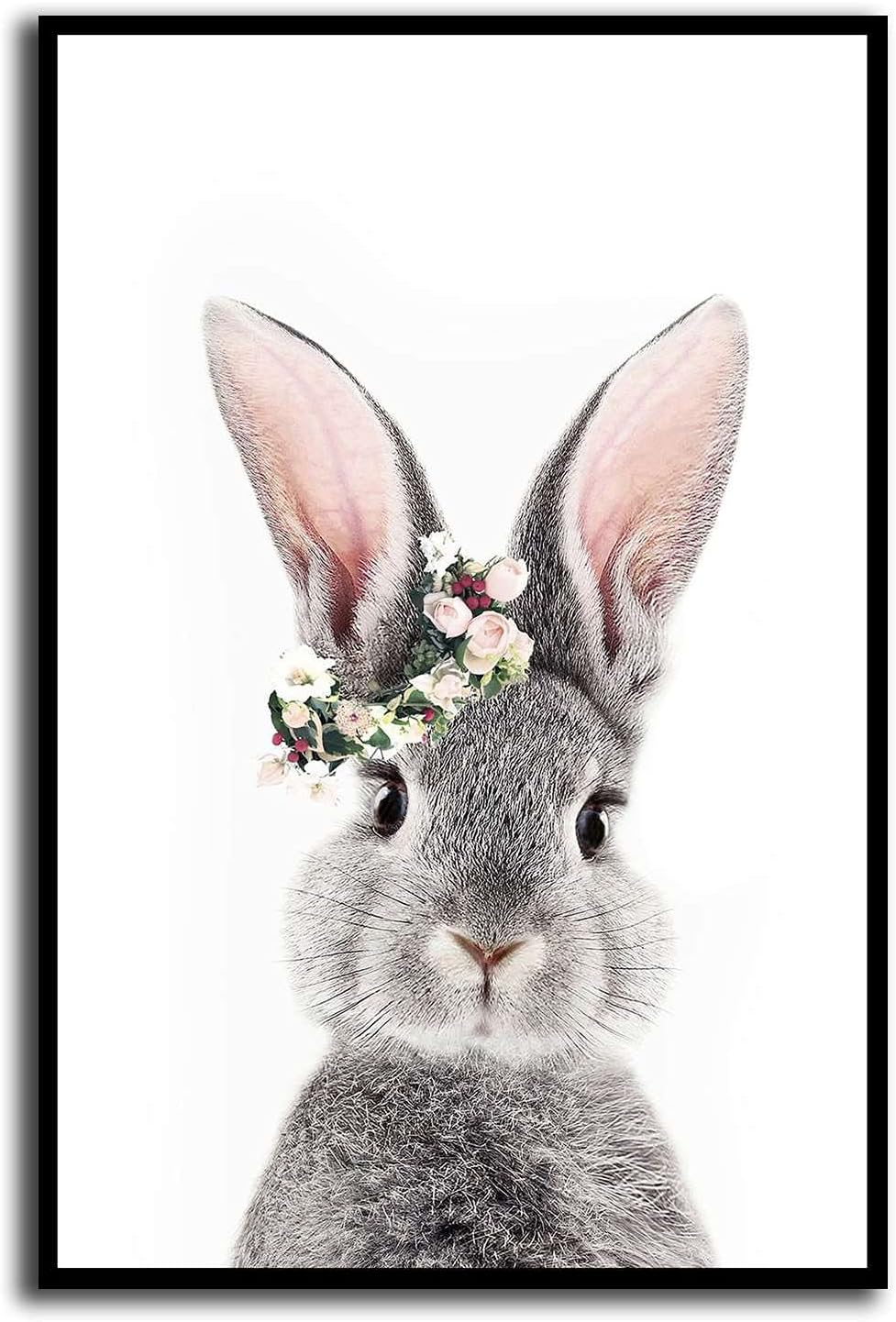 DPHGQGK Bunny Flower Crown Rabbit Art, 16x24inch, Framed Wall Art for Nursery