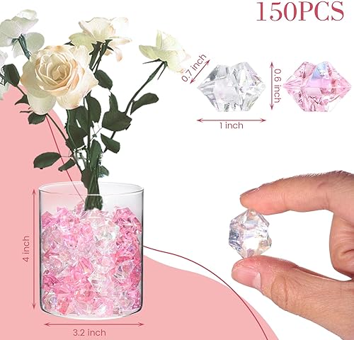 Miniatura 4 de DomeStar 150 unidades de deslumbrantes rocas de hielo falsas, de color rosa, holográficas, acrílicas, trituradas, brillantes, diamantes de plástico,