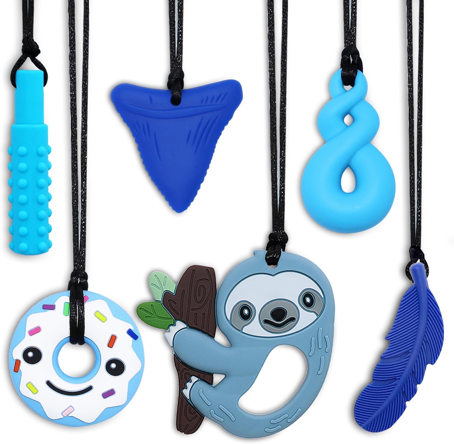 Chew Necklaces for Sensory Kids Boys Girls, 6 Pack Chewy Necklace Sensory Toys for Kids with Autism, Silicone Oral Motor Aids Chew Toys for Children Adults Reduce Fidgeting
