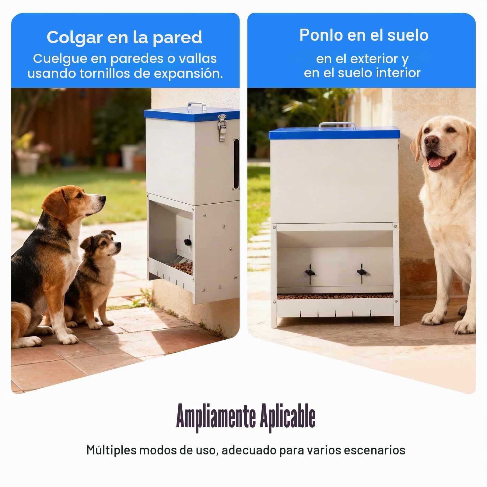 Comedero Automático para Perros, Alimentador de Metal Galvanizado para Interiores y Exteriores, Dispensador Automático de Gravedad de 25 Lbs, Adecuado para Perros Pequeños, Medianos y Grandes