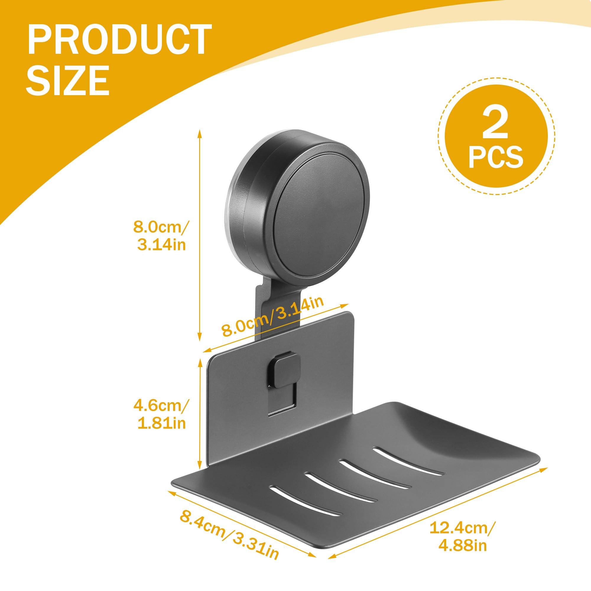 2 Stück Seifenschale mit Ablauf - Aluminium Seifenhalter mit Saugnapf, Wandmontage & Bohrfrei, Schwammhalter für Dusche, Badezimmer und Küchenspüle (Grau, 2KG Haltkraft)