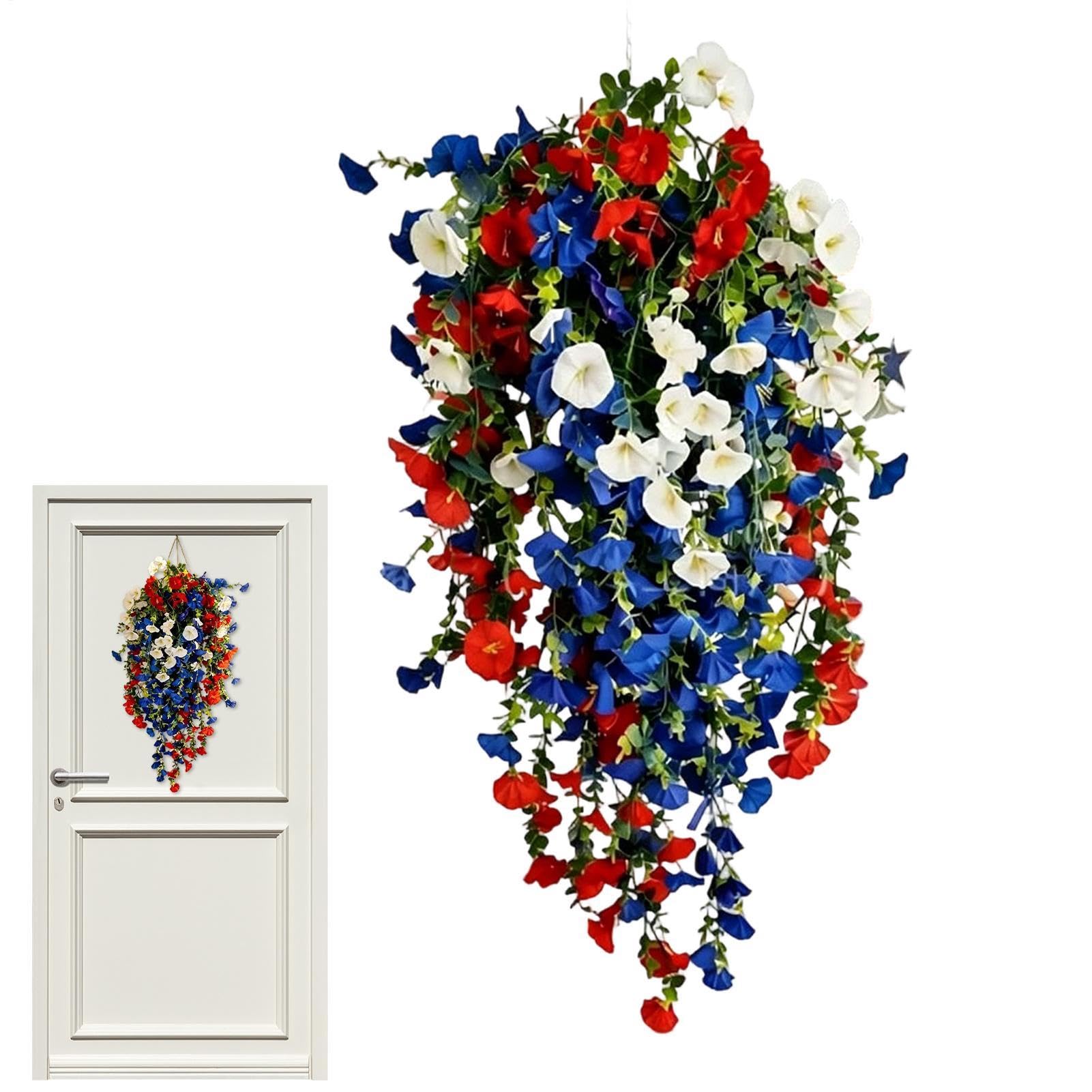 Corona de flores patriótica impermeable de seda texturizada con estrellas para exteriores