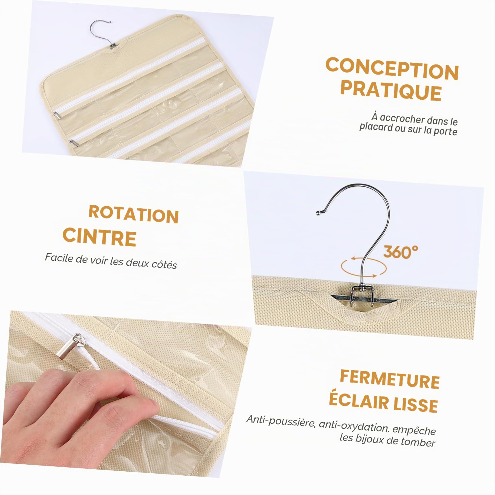 Hanging Organisateur de bijoux avec 66 poches double face pour boucles d'oreilles, colliers, bracelets, bagues, placards, armoire, penderie