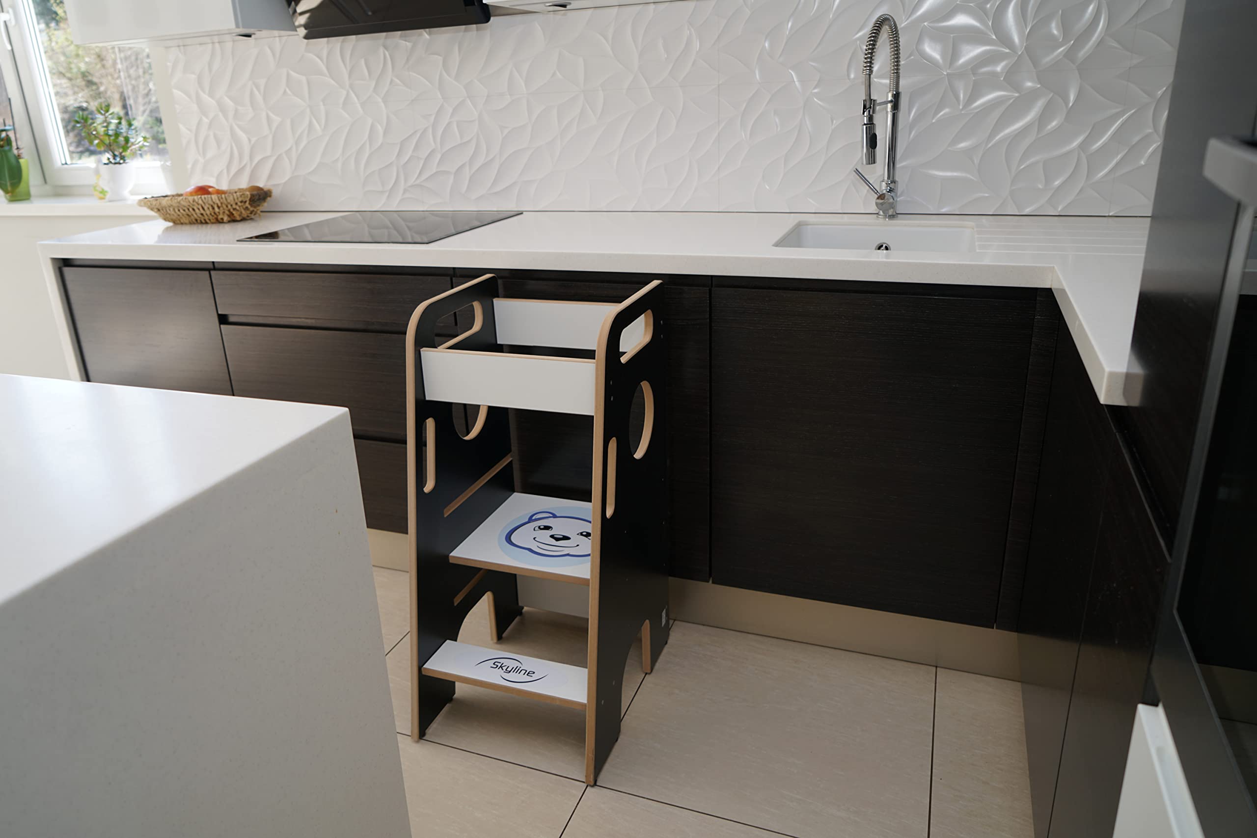 Skyline Torre di apprendimento in legno per bambini, sedia di apprendimento Montessori, utensile da cucina con altezza regolabile e guida di sicurezza, torre di apprendimento per ragazze e ragazzi