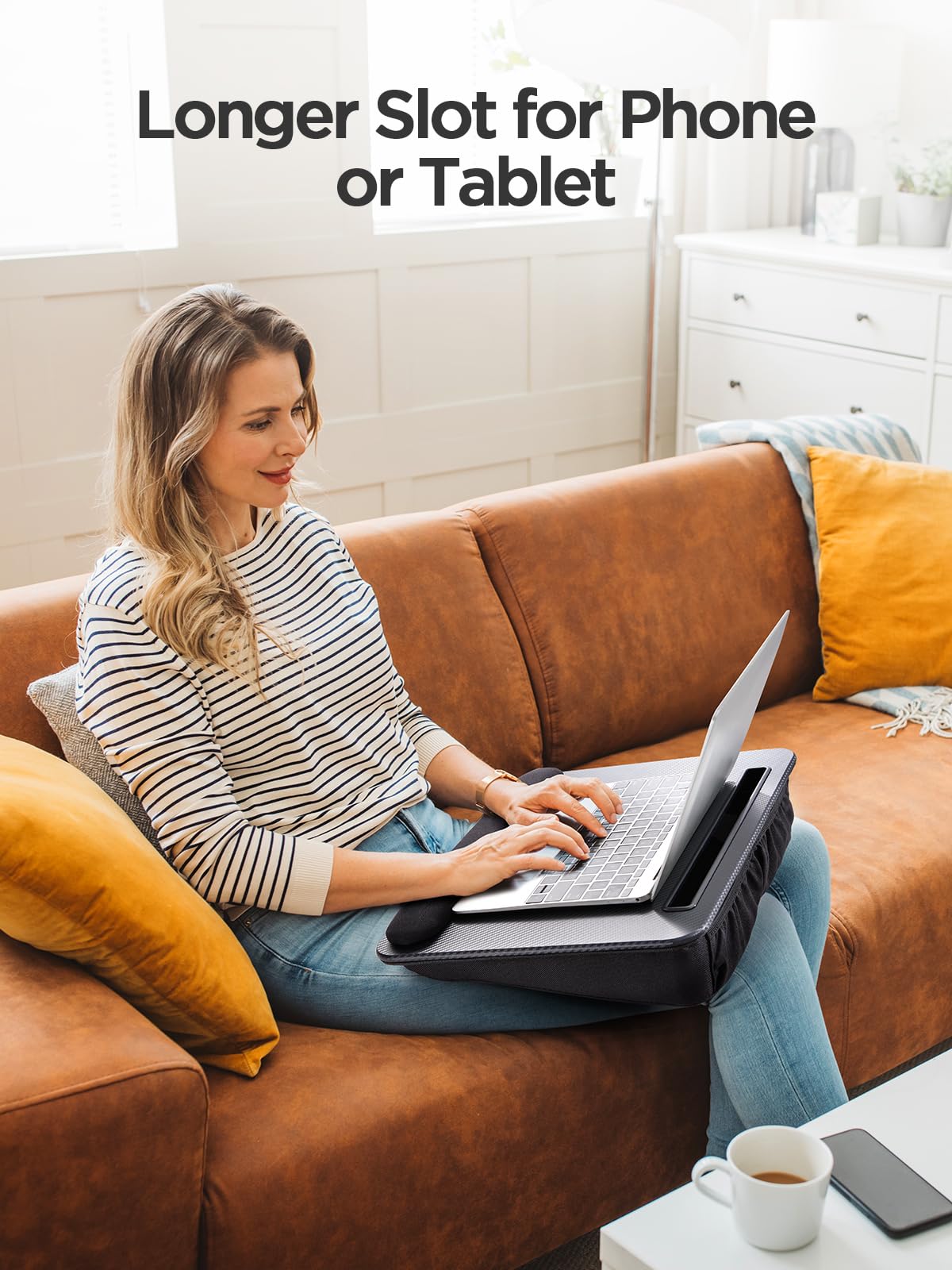 LORYERGO Lap Desk, Black Lap Desk for Laptop, Fits up to 15.6", Lap Stand for Bed & Couch, Laptop Lap Desk with Cushion, w/Wrist Pad & Media Slot, for Adult & Kid -LELD12B