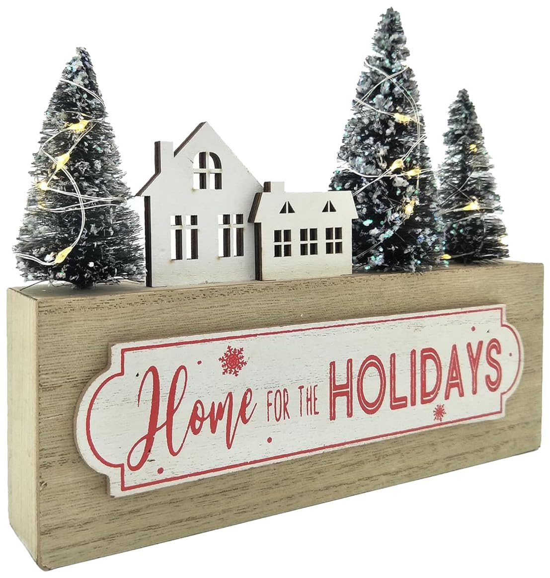 LED Lighted Wooden Christmas Sign With Timer - Rustic Farmhouse Tabletop Decoration "Merry Christmas" - View #3