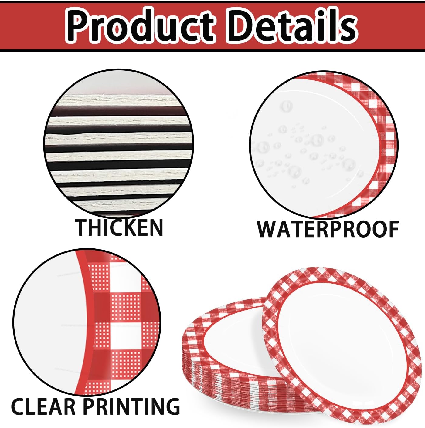 HEIPINIUYE 50 Pieces Red Gingham Oval Paper Plates 10 X 12 Inch Red and White Plates Disposable Dinner Plates for Picnic Wedding Baby Shower Birthday Party Dessert Plates