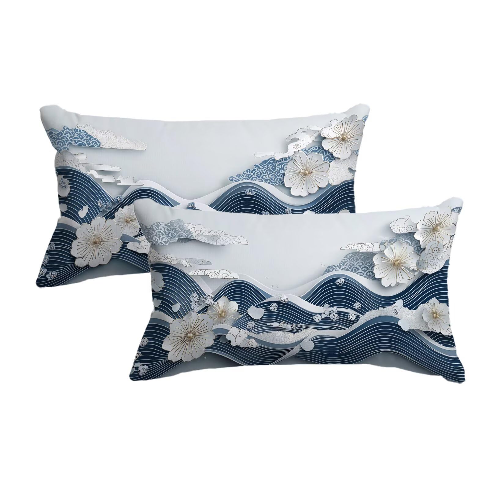 Housse coussin extérieur bleu 50x80 étanche lot de 2 taie oreiller jardin