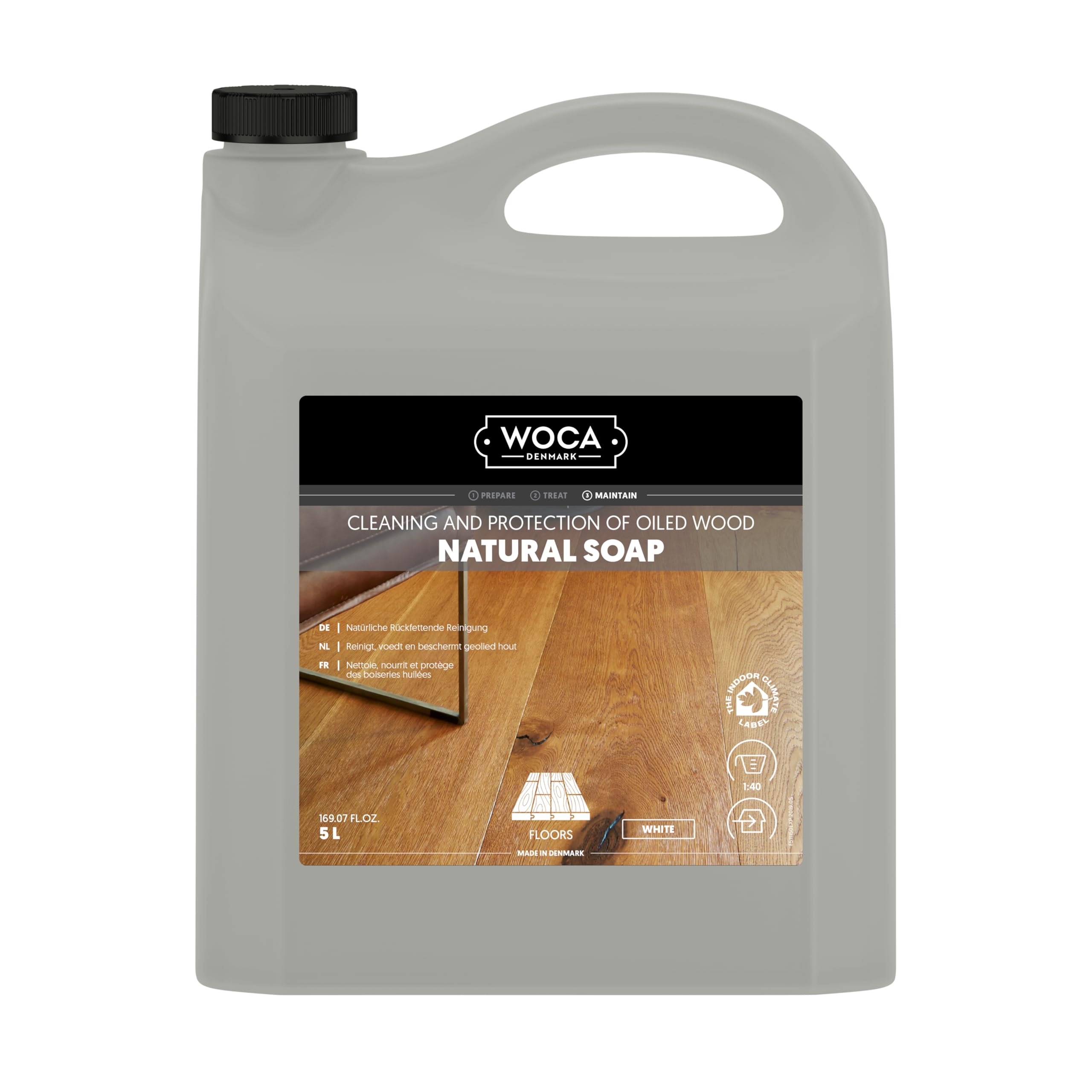WOCA 511150A Sapone naturale per la pulizia del legno oliato, Bianco, 5 litri