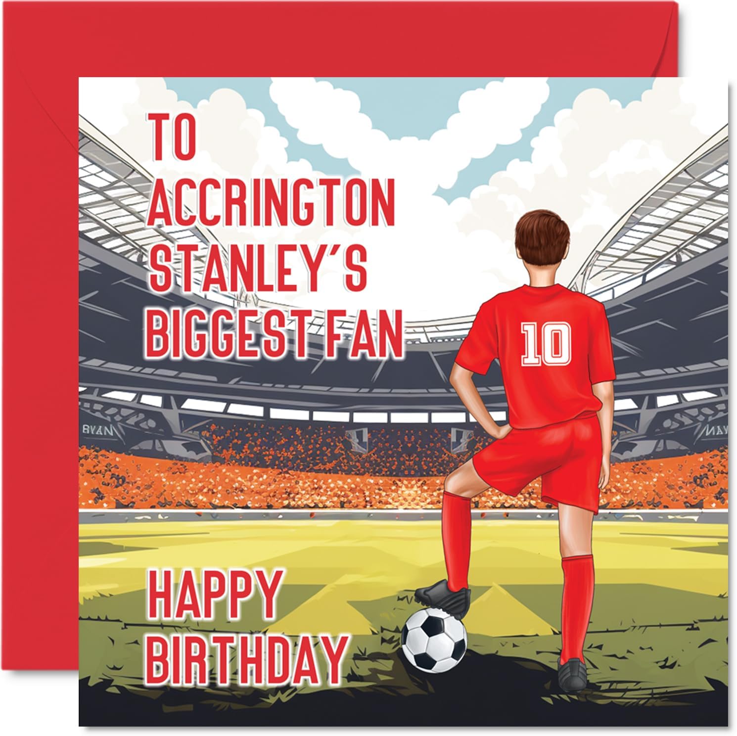Football Birthday Card for Barrow Fans - Biggest Fan - Fun Happy Birthday Card for Son Dad Brother Uncle Colleague Friend Cousin, 145mm x 145mm Footy Footie Bday Greeting Cards