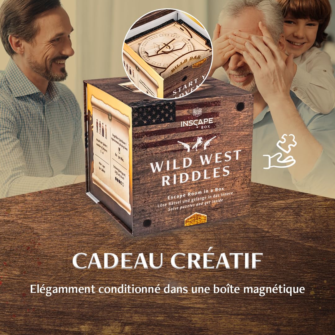 INSCAPE Boîte de puzzle en bois Wild West - Jeu d'évasion pour adultes - Puzzle 3D - 100 pièces - 14,5 x 13,5 cm - À partir de 14 ans