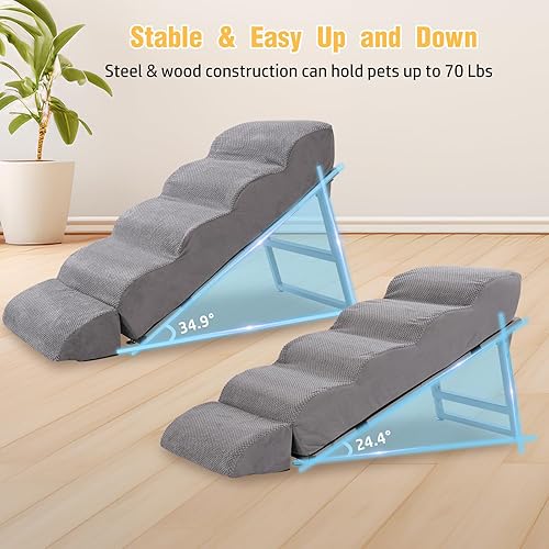 Miniatura 7 de SuleeMat Escaleras ajustables para perros para cama alta, escaleras portátiles plegables para mascotas para perros y gatos, 38 pulgadas de largo y