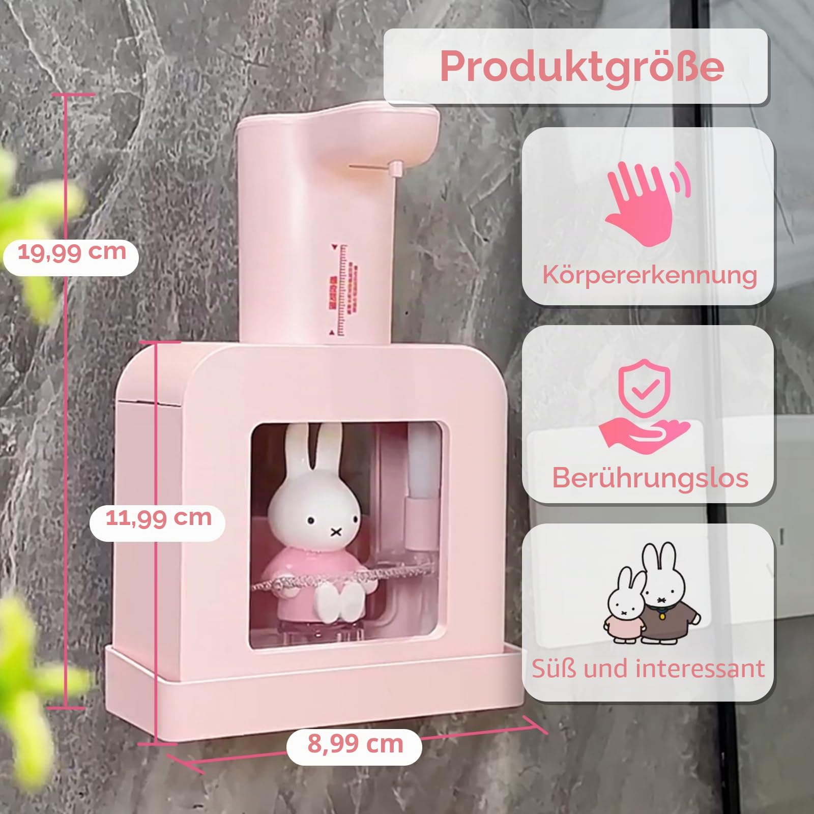 Mipow x Miffy Automatischer Seifenspender, berührungslos, 3 einstellbare Schaumstufen, intelligenter Sensor, Handseifenspender für Badezimmer, Küche, Heimbüro, Rosa - Ostern Geschenke