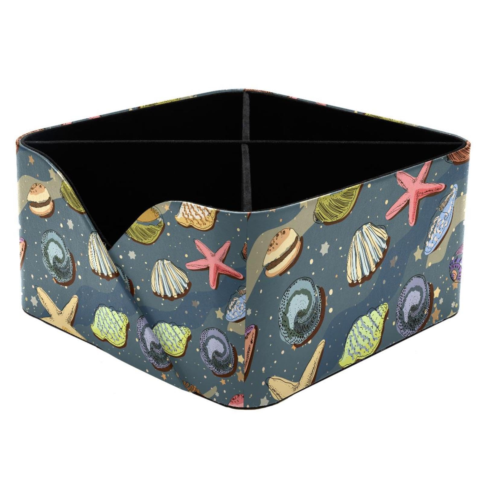 KengjuTesu Sea Shells Desktop Organizer Pen Holder, Rectangular Pencil Cup for Office, Study and Makeup Stations