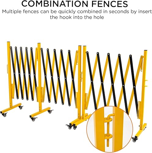 Miniatura 6 de TECSPACE Barricada de metal expandible industrial, tamaño de expansión 8.2 pies, amarillo y negro, Barricada de seguridad de acero duradero