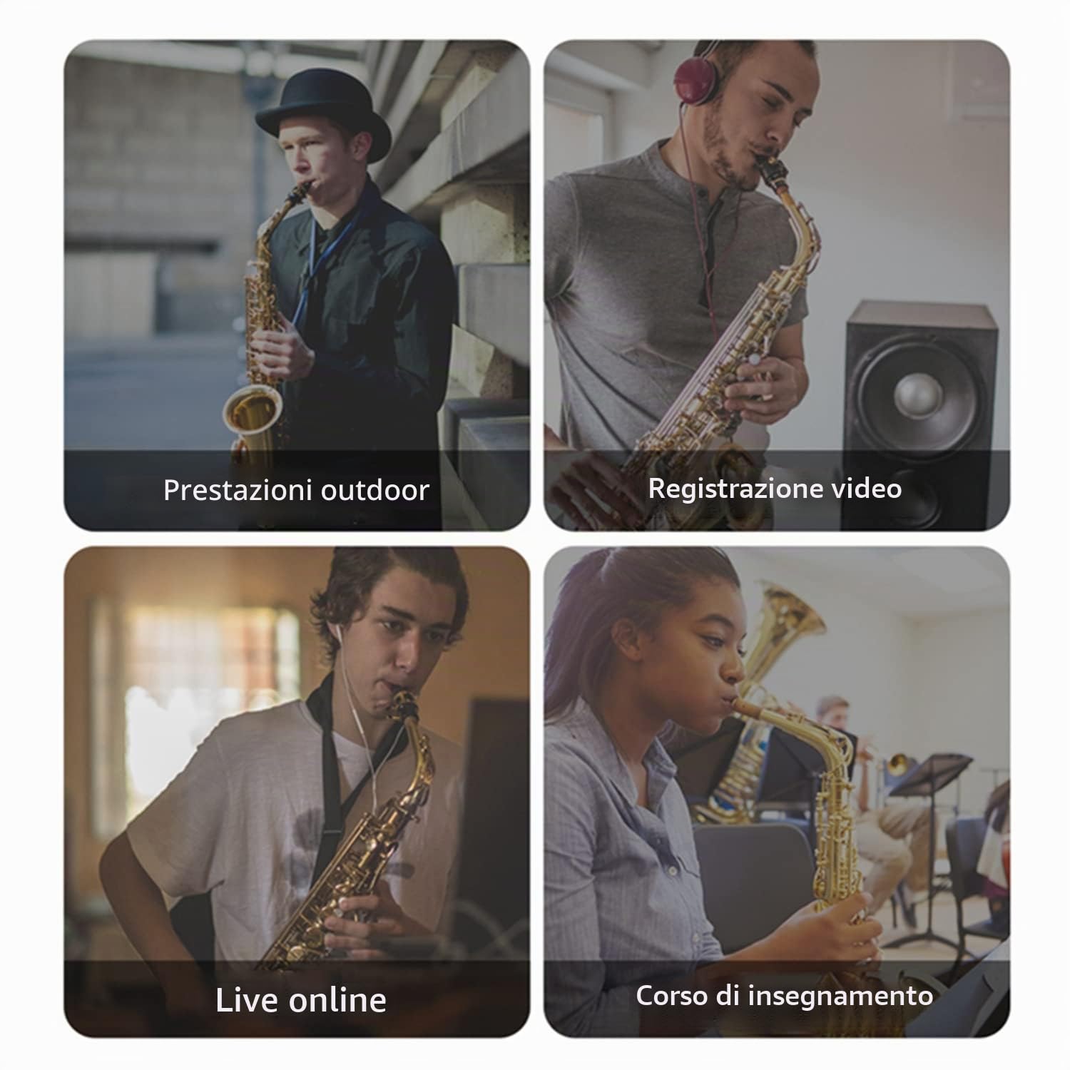 Microfono Senza Fili per Sassofono,UHF Wireless Microphone per Strumenti Musicali,Ricevitore e Trasmettitore Senza fili per Sassofono/Tromba/Trombone/Clarinetto