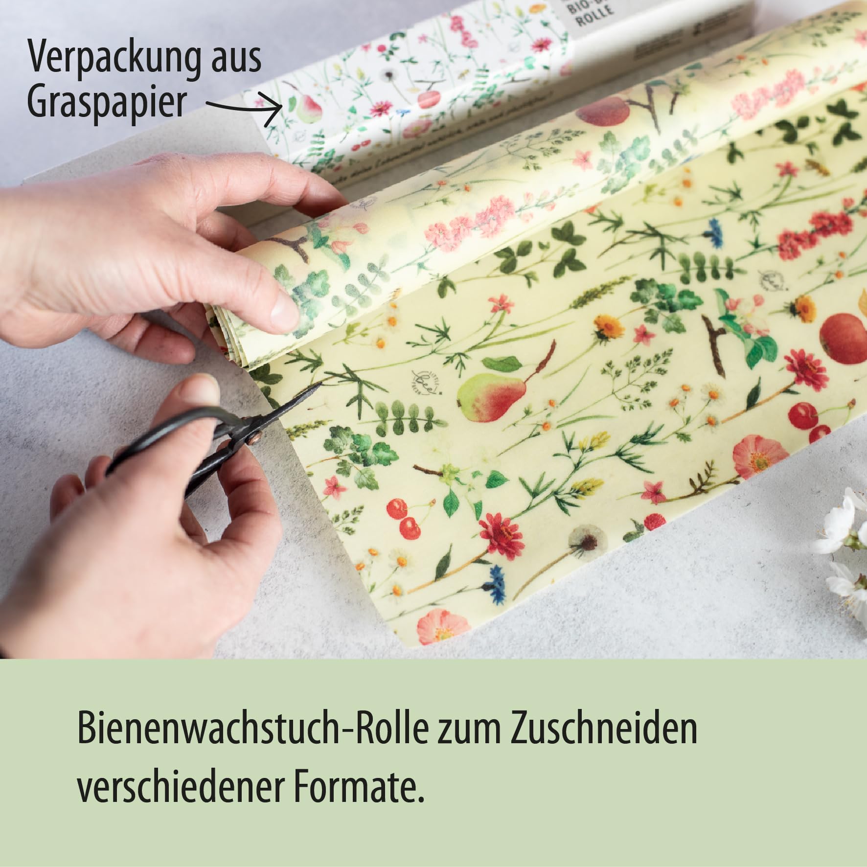little bee fresh Bio-Bienenwachstücher Rolle zum Zuschneiden aus Deutschland - hält Lebensmittel natürlich, schön & plastikfrei frisch! Handgemacht aus Bio-Rohstoffen (Streuobstwiese)