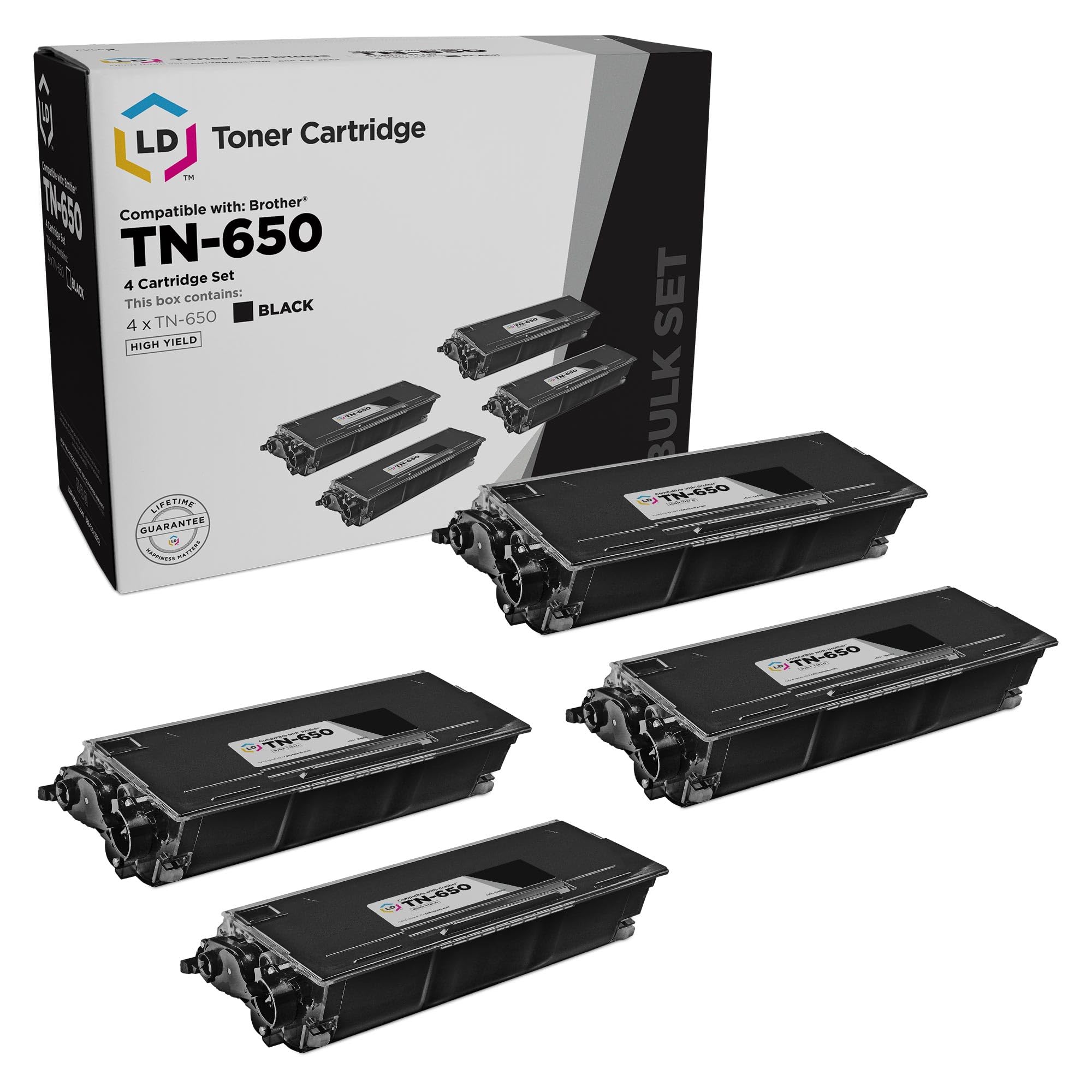 LD Products Compatible Toner Cartridge Replacement for Brother TN580 High Yield (Black, 4-Pack) Compatible with DCP-8060 DCP-8065 DCP-8065DN HL-5200