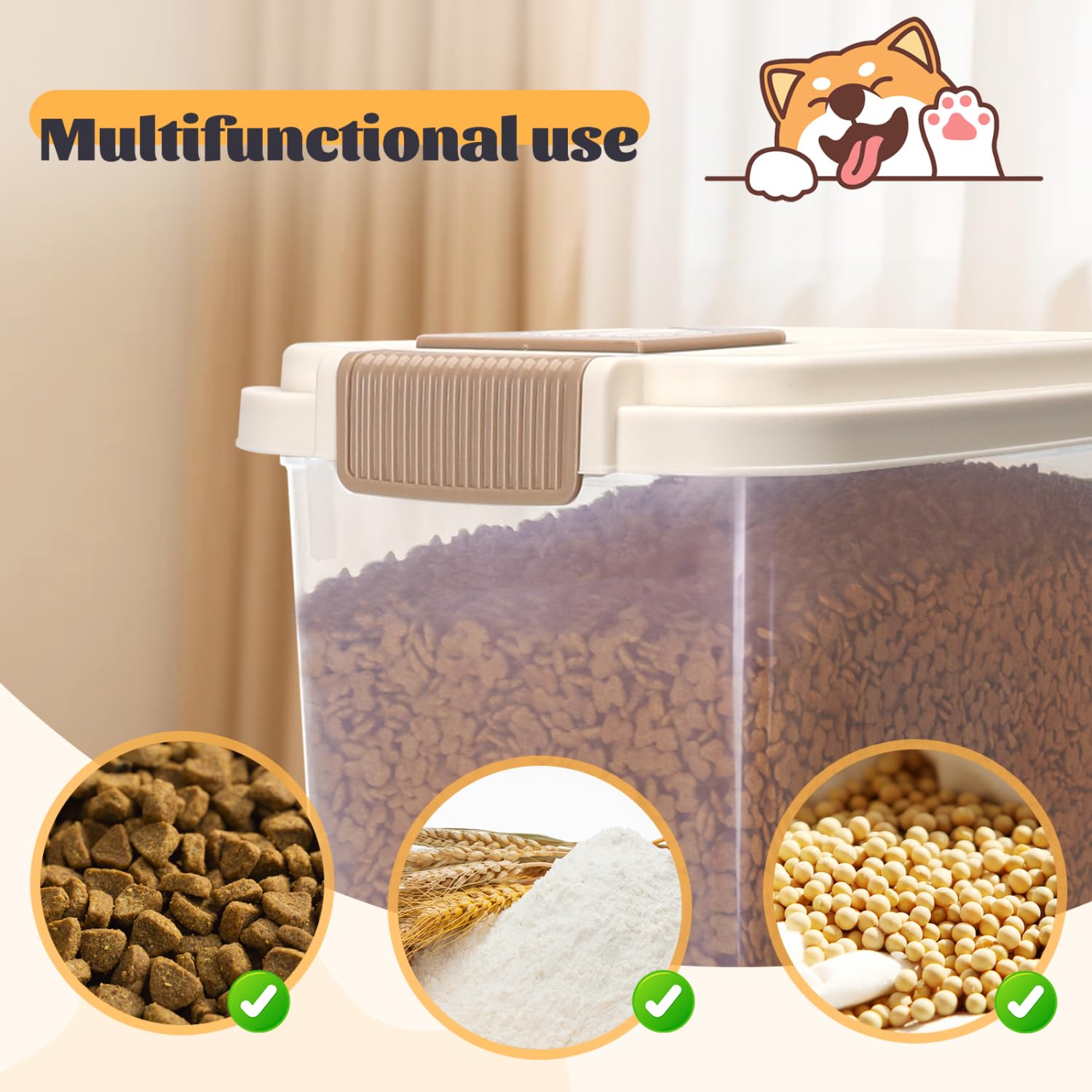Nobleza Contenedor de Pienso para Mascotas 40L, con Ruedas, Tapa Abatible, Cuchara y Marcador de Fecha, Caja Hermética Transparente para Perros y Gatos