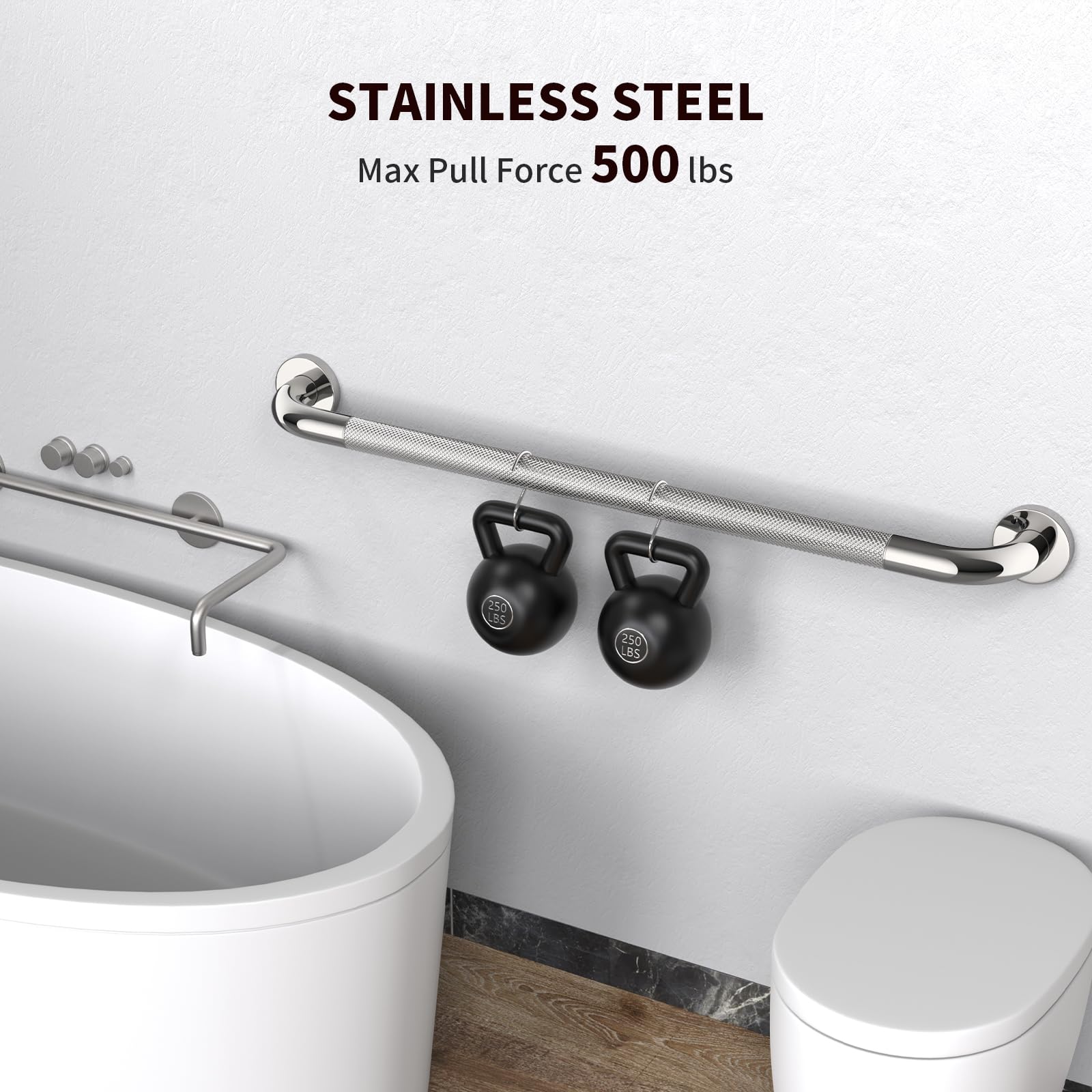 Zuext - Set di 2 maniglie antiscivolo per doccia, in acciaio INOX cromato, zigrinato per bilanciamento del bagno, supporto di sicurezza per guida per disabili anziani (3,2 cm di diametro)